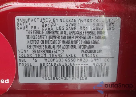 2020 Nissan Sentra Sv Xtronic Cvt from USA, damaged, VIN 3N1AB8CV0LY247102